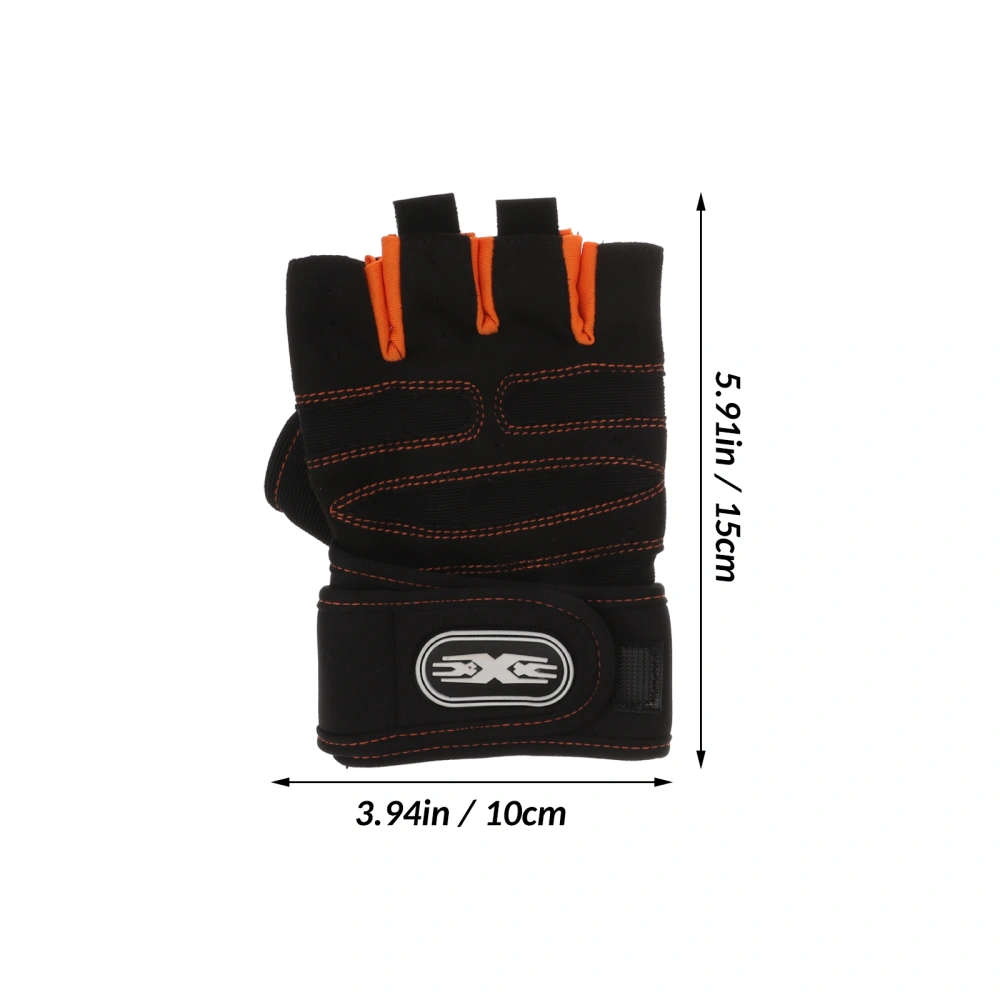 1 Pair fitnesss Half-finger Gloves Riding Fitness Weight Lifting Gloves Practical Gloves (Orange and Black, Size L)