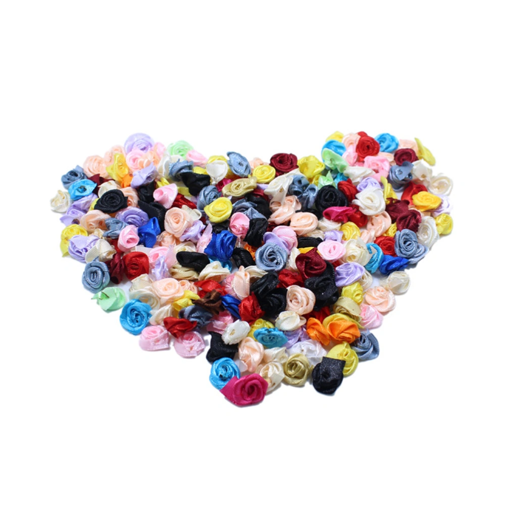 100pcs Mix Satin Ribbon Rose Flowers Sewing Craft DIY Ribbon Rose Wedding Decoration (Multicolor)