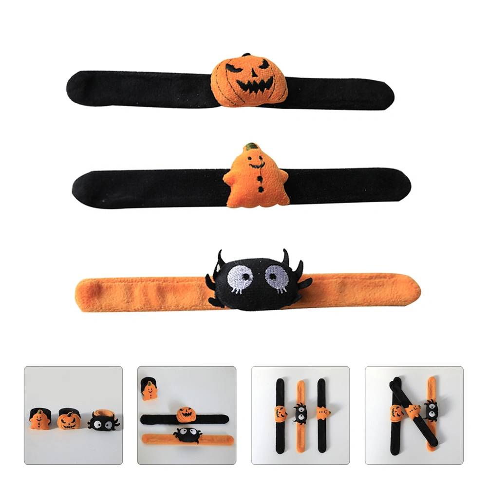 3Pcs Halloween Gifts Spider Pumpkin Ghost Slap Bracelets (Assorted Color)
