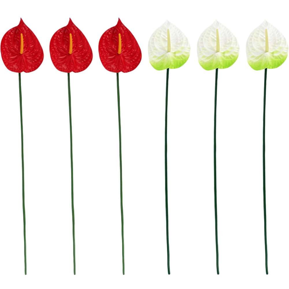 6pcs Plastic Flowers Artificial Anthuriums DIY Fake Anthurium Flower Decoration