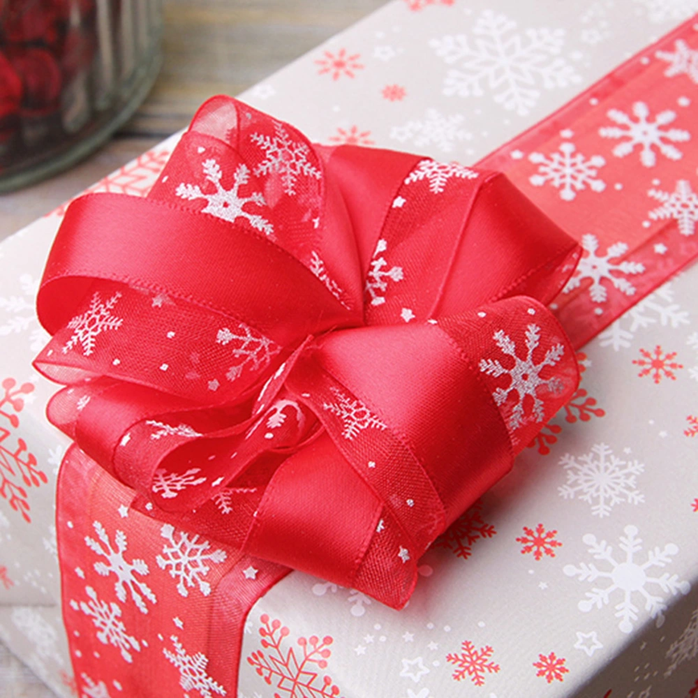 25 Yards/Volume 40MM Christmas Snowflakes Snow Ribbon Festival Christmas Gift Box Decoration Ribbon (Red)