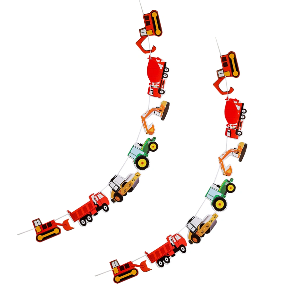 2pcs Cartoon Excavator Truck Garland Paper Birthday Banner Party Decoration