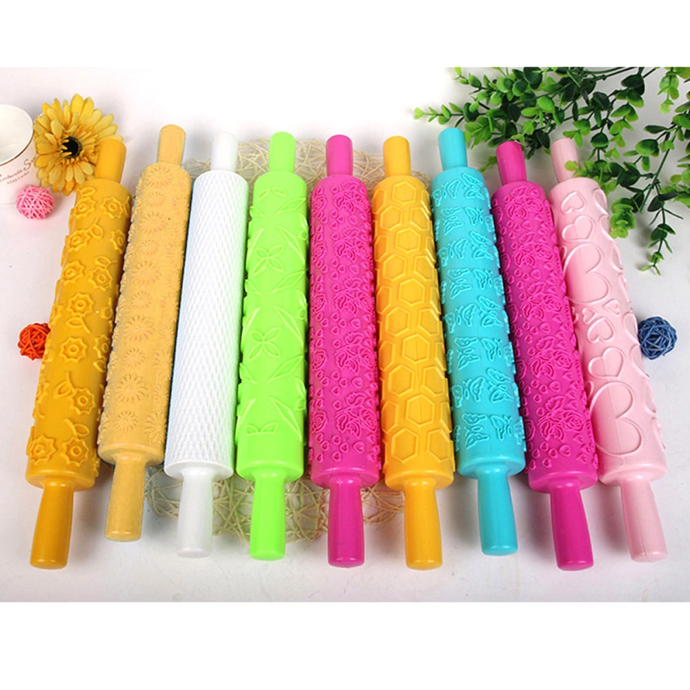 12Pcs Portable Embossed Rolling Pin Fondant Cake Paste Gum Sugarcraft Decorating Tool