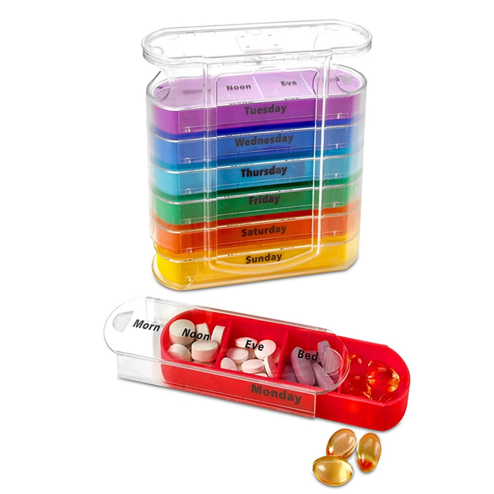 Weekly 28 Compartments Pill Box Organizer Holder Plastic Medicine Storage Dispenser Cutter Drug Cases for Travel Hom