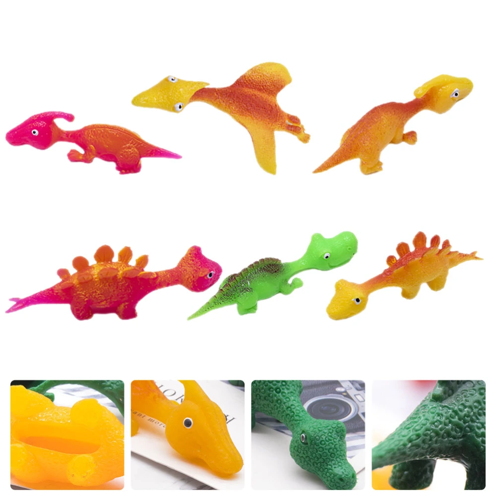 6pcs Dinosaur Finger Ejection Relief Toy Dinosaur Slingshot Toys for Kids