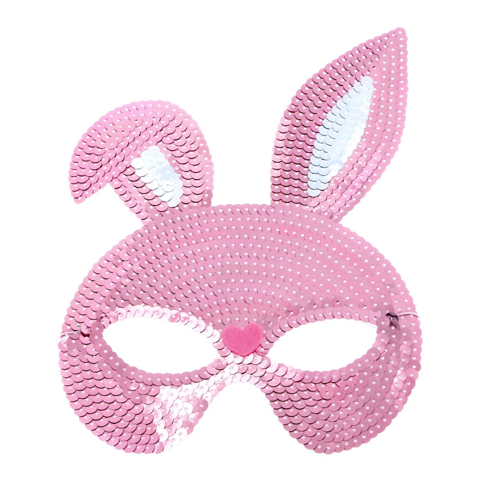 Shinny Sequin Rabbit Mask Women Half Face Party Mask Fancy Ball Cosplay Costume Accessory for Easter Masquerade (Pink)