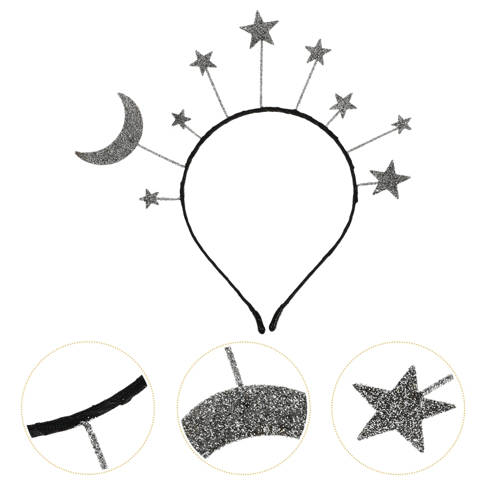 3Pcs Party Shiny Headband Moon Star Hair Band Decorative Headwear (Silver)