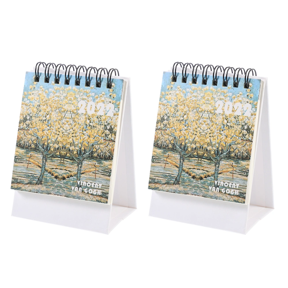 2Pcs Oil Painting Desktop Calendar Creative Retro Calendar Planner Schedule Book