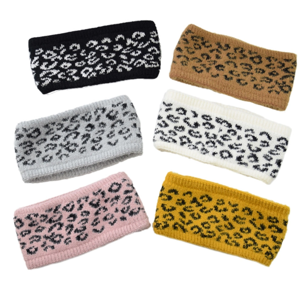 Imitated Mink Wool Headbands Fashion Leopard Pattern Hair Band Thicken Knitted Headwrap Elegant Headdress for Women Girls Pink