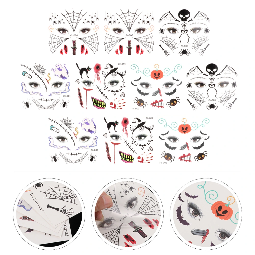 10 Sheets Halloween Kids Face Tattoos Stickers Cosplay Face Decals Face Decors