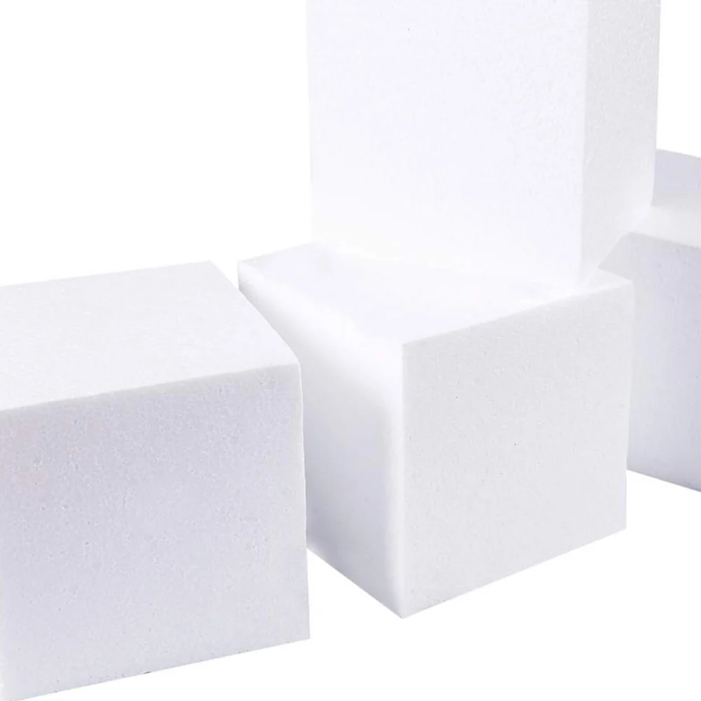 6pcs Craft Cube Square Block Brick for Sculpture Cake Dummies Set Modeling DIY Arts and Crafts (White 6inch 15 x 15cm)