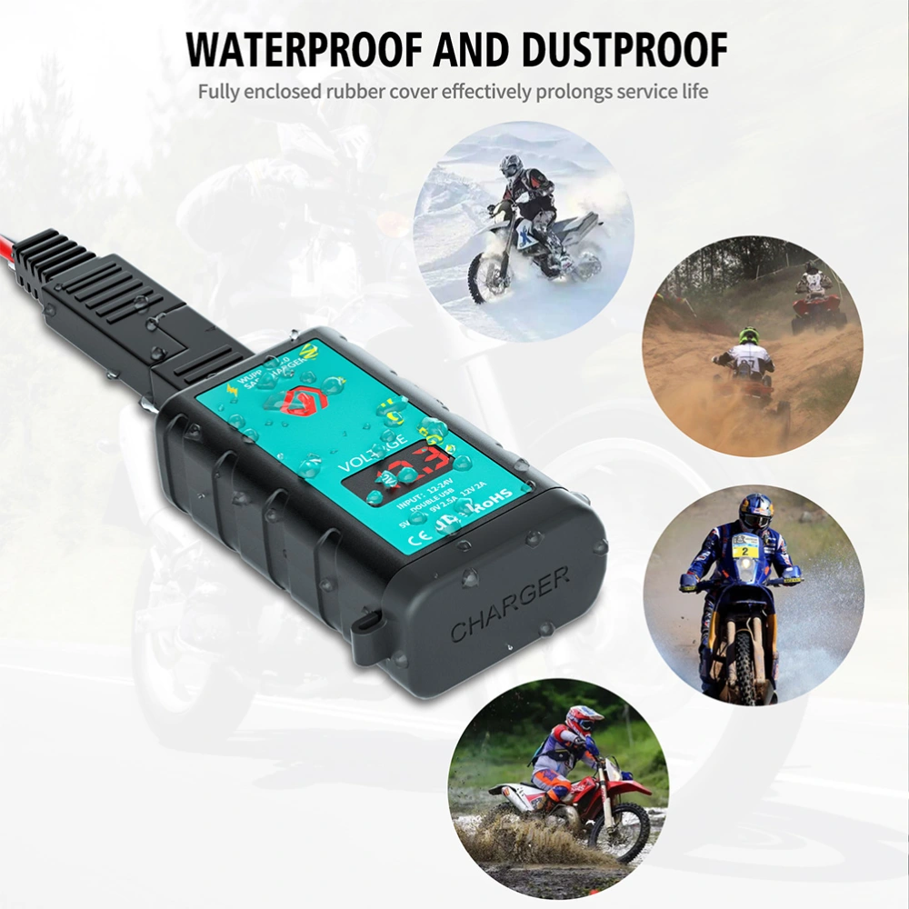 1 Set Motorcycle Electric Vehicle Quick Charger USB Charger with Voltmeter