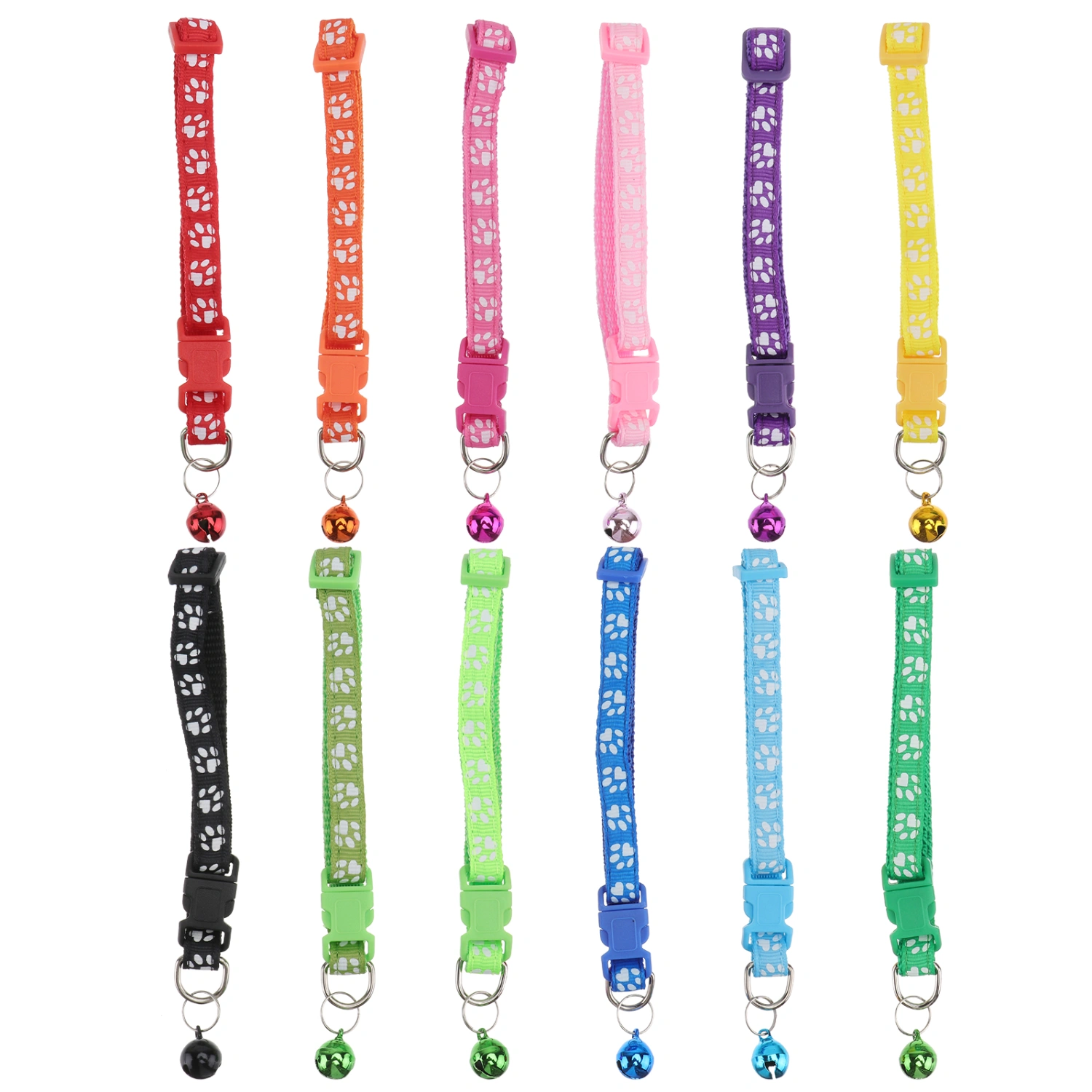 12pcs Footprint Printed Pet Collar Bell Pet Neck Ring Pet Supplies for Dog Puppy (Different Colors)