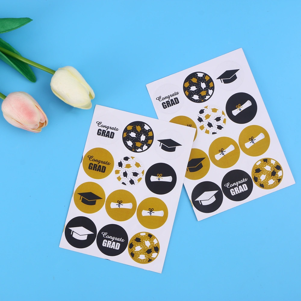 144 Pcs Round Labels Graduation Theme Patterned Sealing Stickers Handmade Roll Decals for Certificate Decor