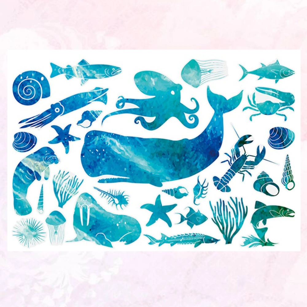 1Pc Blue Marine Animal Wall Sticker Elegant Unique Removable Wall Decal Household Bedroom Living Room Decoration