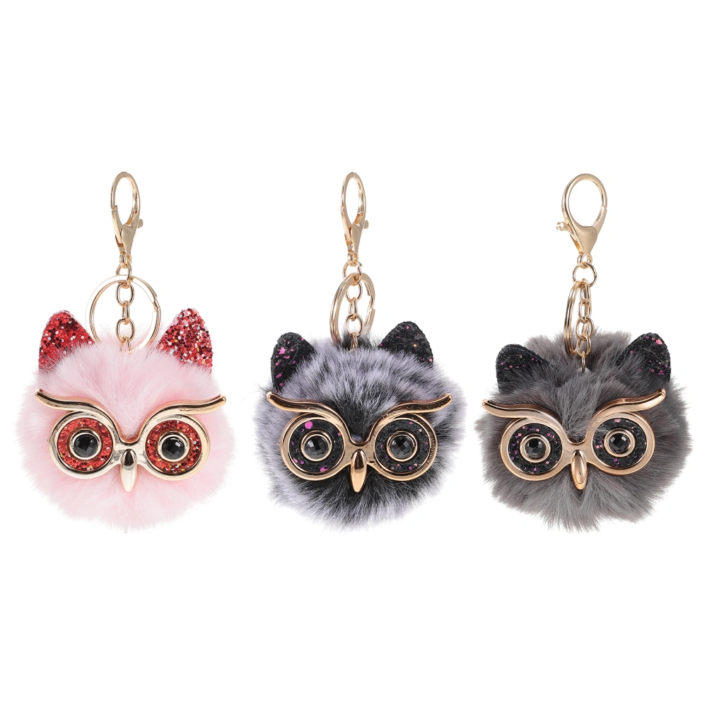 3Pcs Lovely Keychain Hairball Keyring Pendants Decorative Keychain Bag Pendants