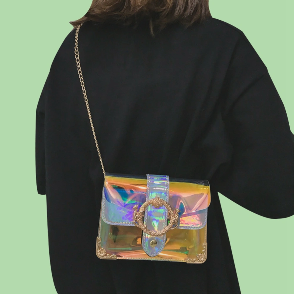 Transparent Shoulder Bag Colorful Cool Fashionable Chain Summer Bag for Woman Lady Female (Silver)