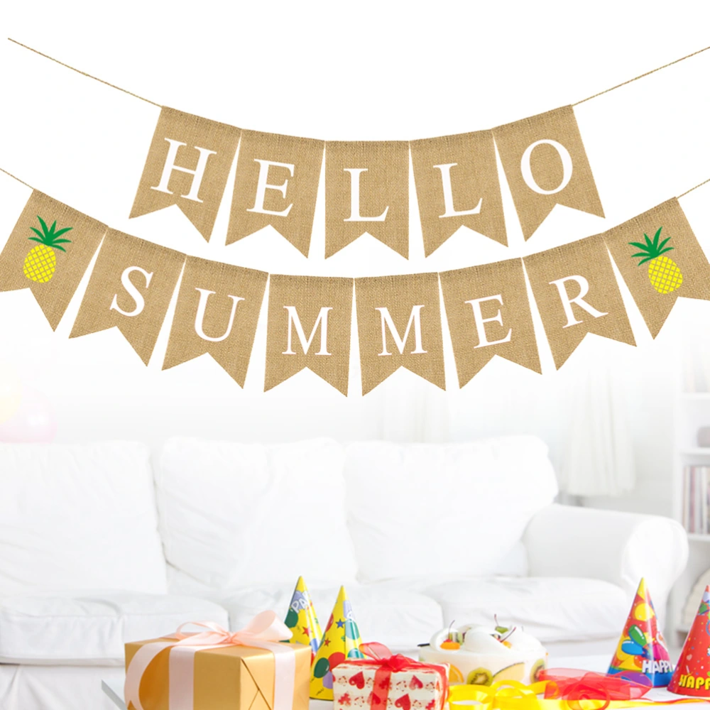 Garland Hello Summer Letters Garland Hawaii Party Bunting Banner Pineapple Linen Dovetail Shape Party Decoration