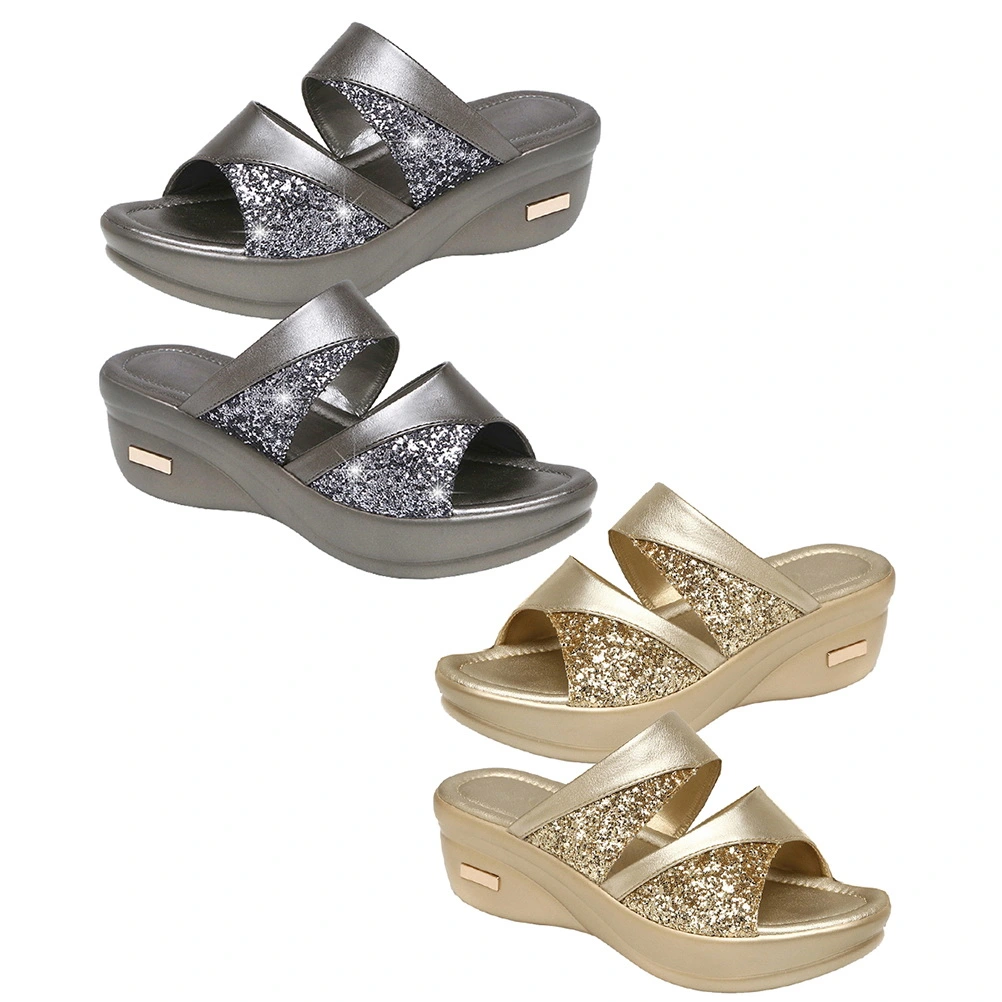 1 Pair Thick Wedge Sole Slipper Summer Female Sandals Stylish Fish Mouth Wedges Mom Shoes Outdoor Casual Slippers for Women Wearing (Grey Size 41 8.5US,6UK, 40EU,10.0215Inch)