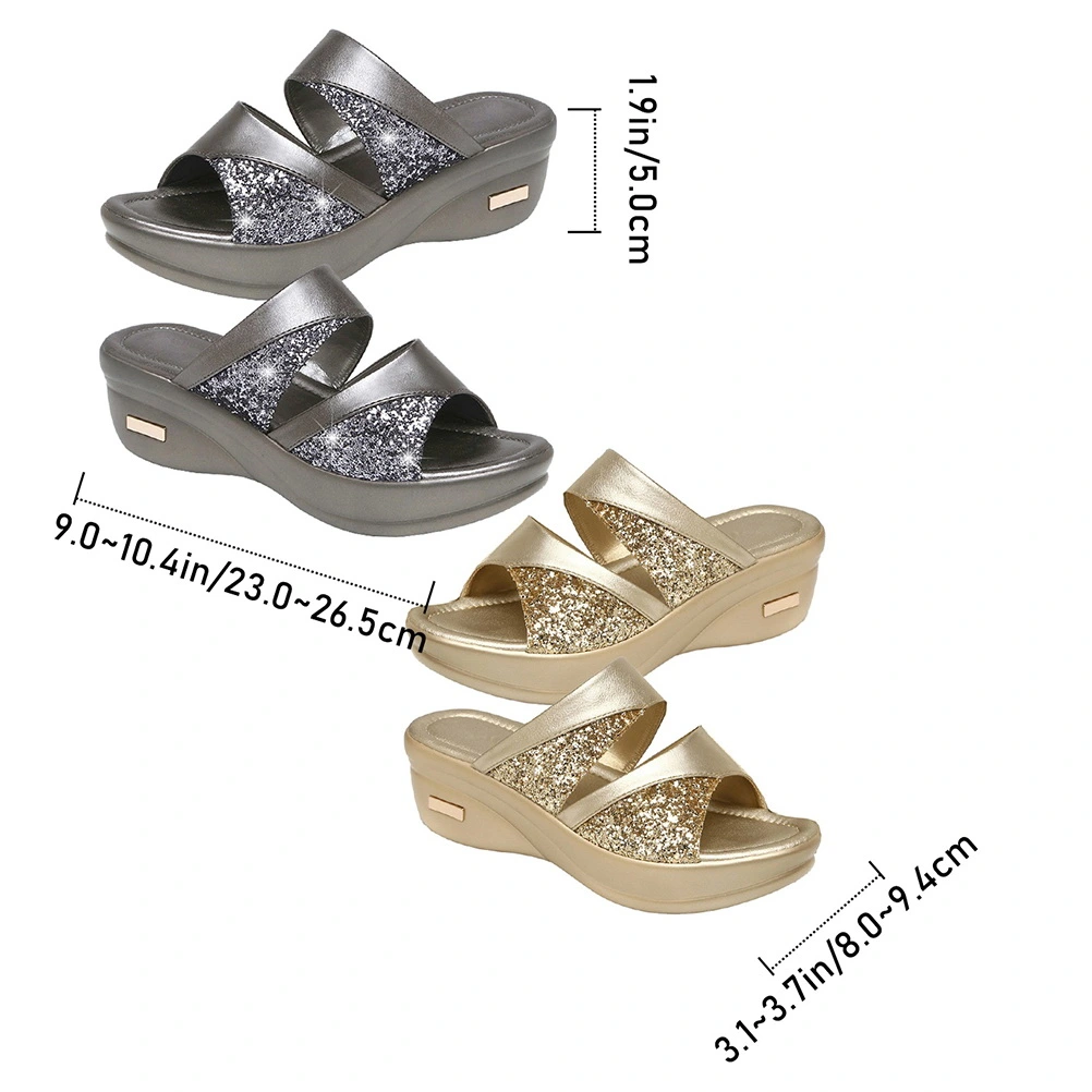1 Pair Thick Wedge Sole Slipper Summer Female Sandals Stylish Fish Mouth Wedges Mom Shoes Outdoor Casual Slippers for Women Wearing (Grey Size 41 8.5US,6UK, 40EU,10.0215Inch)