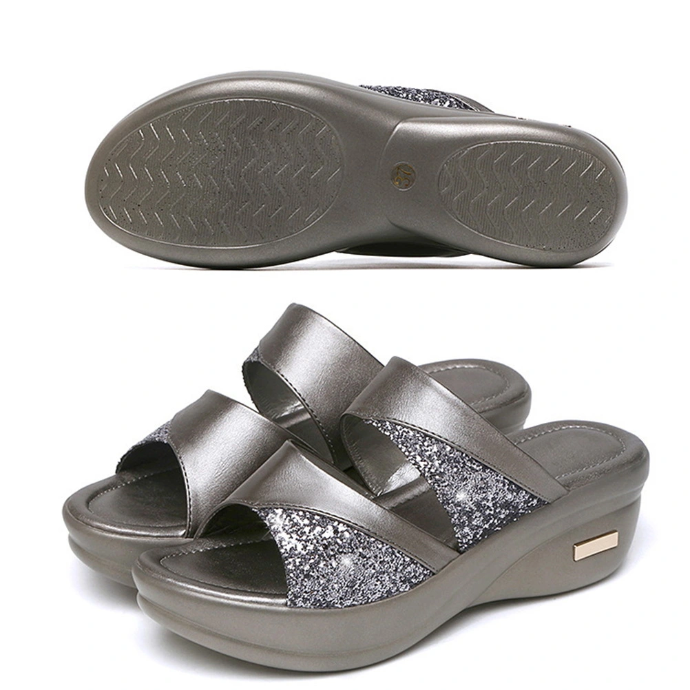 1 Pair Thick Wedge Sole Slipper Summer Female Sandals Stylish Fish Mouth Wedges Mom Shoes Outdoor Casual Slippers for Women Wearing (Grey Size 41 8.5US,6UK, 40EU,10.0215Inch)