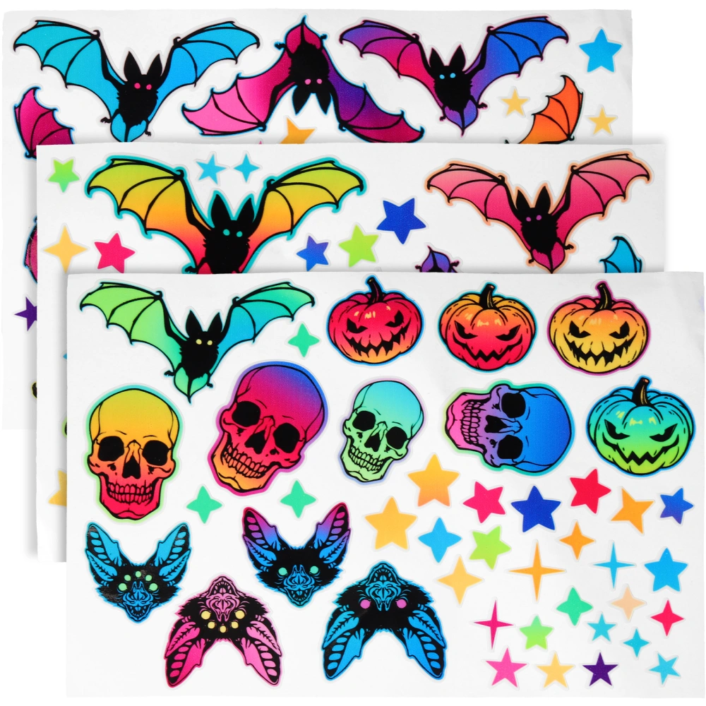 3pcs Halloween Glow-in-the-dark Skull Bat Pumpkin Pattern Decorative Stickers