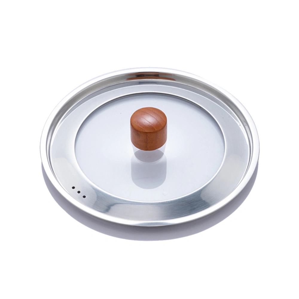 1Pc Pot Cover Stainless Steel Glass Pot Lid Transparent Glass Window Pot Cover Anti Oil Splashing Pot Lid Protector (22cm+Drak Color Wooden Bead)