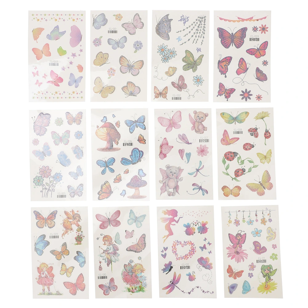 12 Sheets Temporary Tattoos Waterproof Tattoos Stickers Body Colorful Tattoos