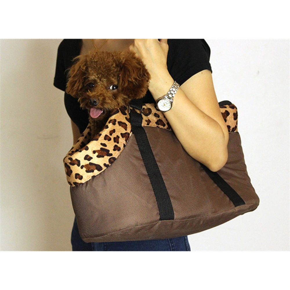 Portable Leopard Pet Dog Puppy Cat Travel Outdoor Carrier Carry Bag Handbag - Size S (Coffee)