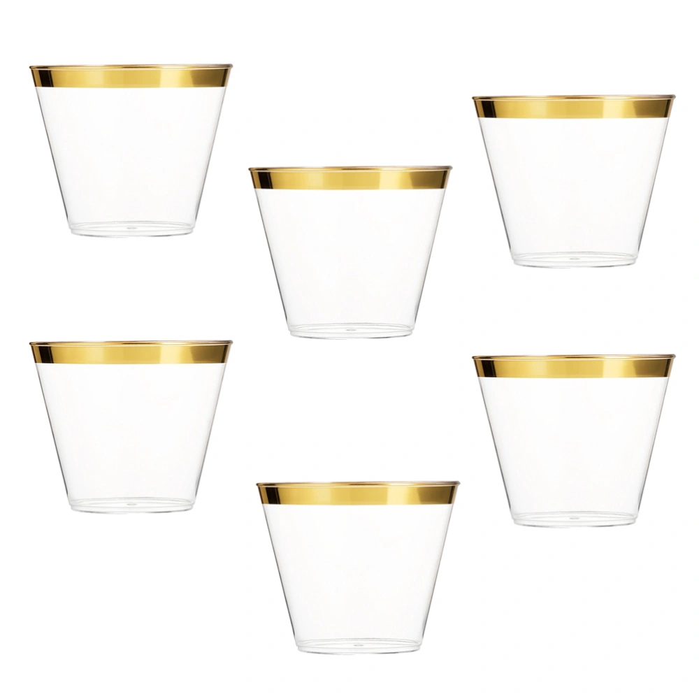 6pcs 9OZ Gold Rimmed Plastic Cups Disposable Cocktail Glasses Wine Tumblers for Wedding Birthday Parties Bridal Showers