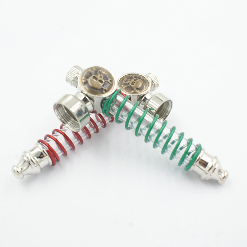 Fashion Skull Design Light Spring Tube LED Light Metal Smoking Herb Pipe Portable Tobacco Pipe (Random Color)