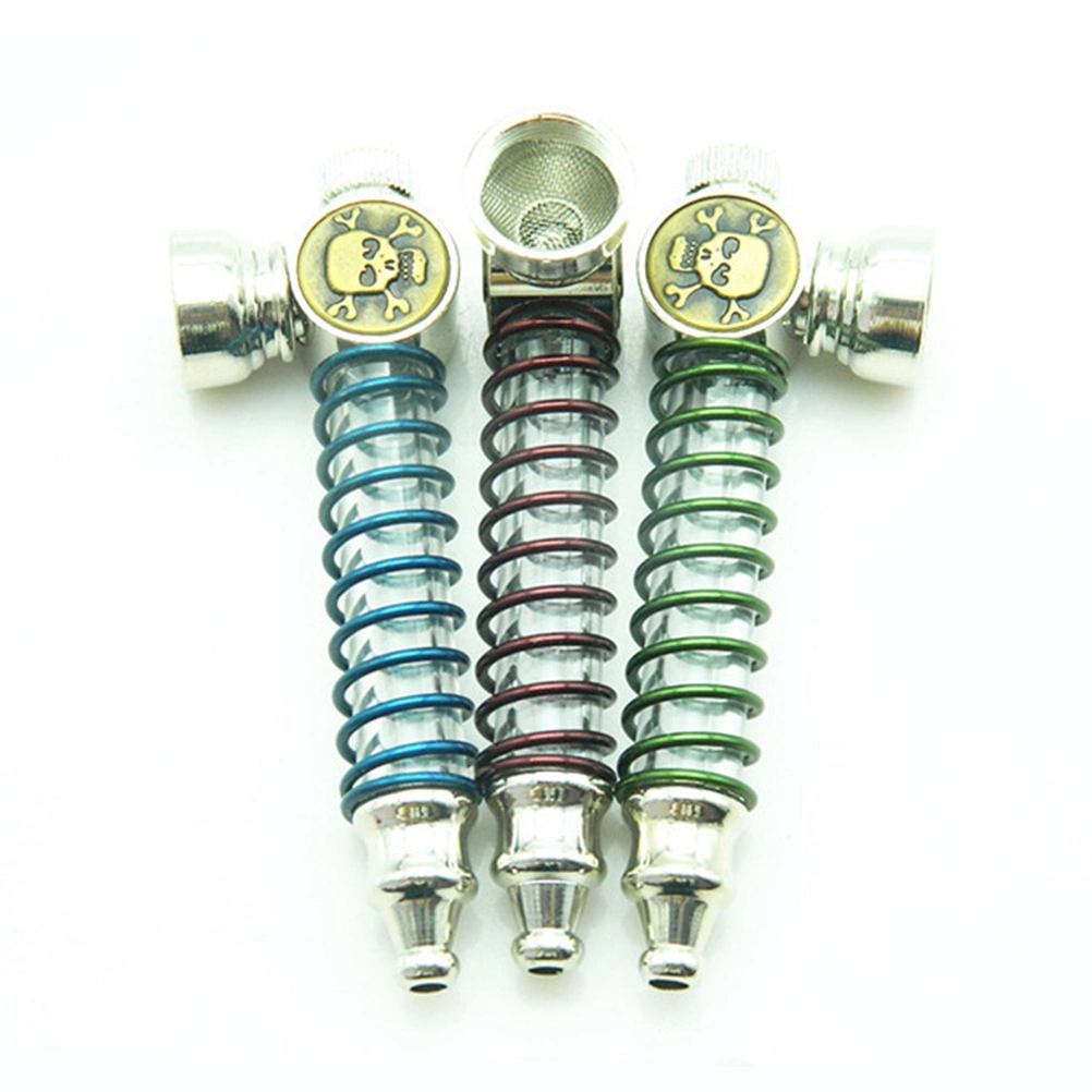 Fashion Skull Design Light Spring Tube LED Light Metal Smoking Herb Pipe Portable Tobacco Pipe (Random Color)