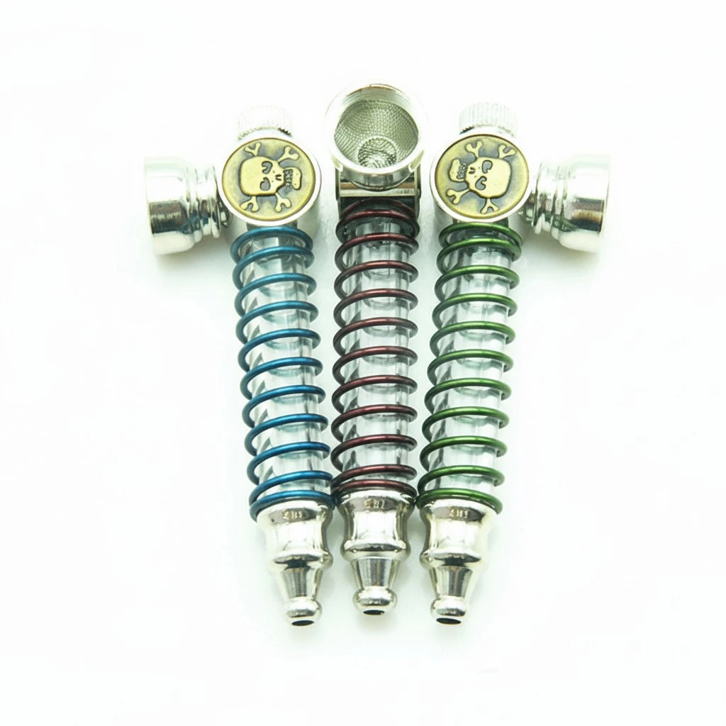 Fashion Skull Design Light Spring Tube LED Light Metal Smoking Herb Pipe Portable Tobacco Pipe (Random Color)