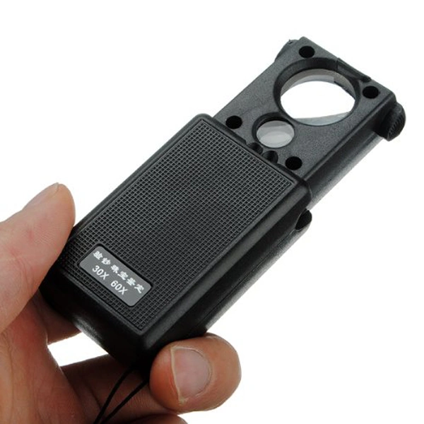 Portable 30X 60X LED Illuminated Pull-out Jewelry Magnifier Magnifying Glass Eye Loupe Lens (Black)