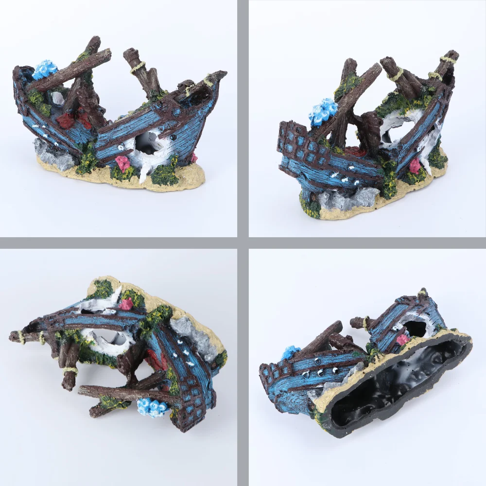 1PC Aquarium Landscaping Pirate Ship Debris Fish Tank Adornment Shipwreck Decor