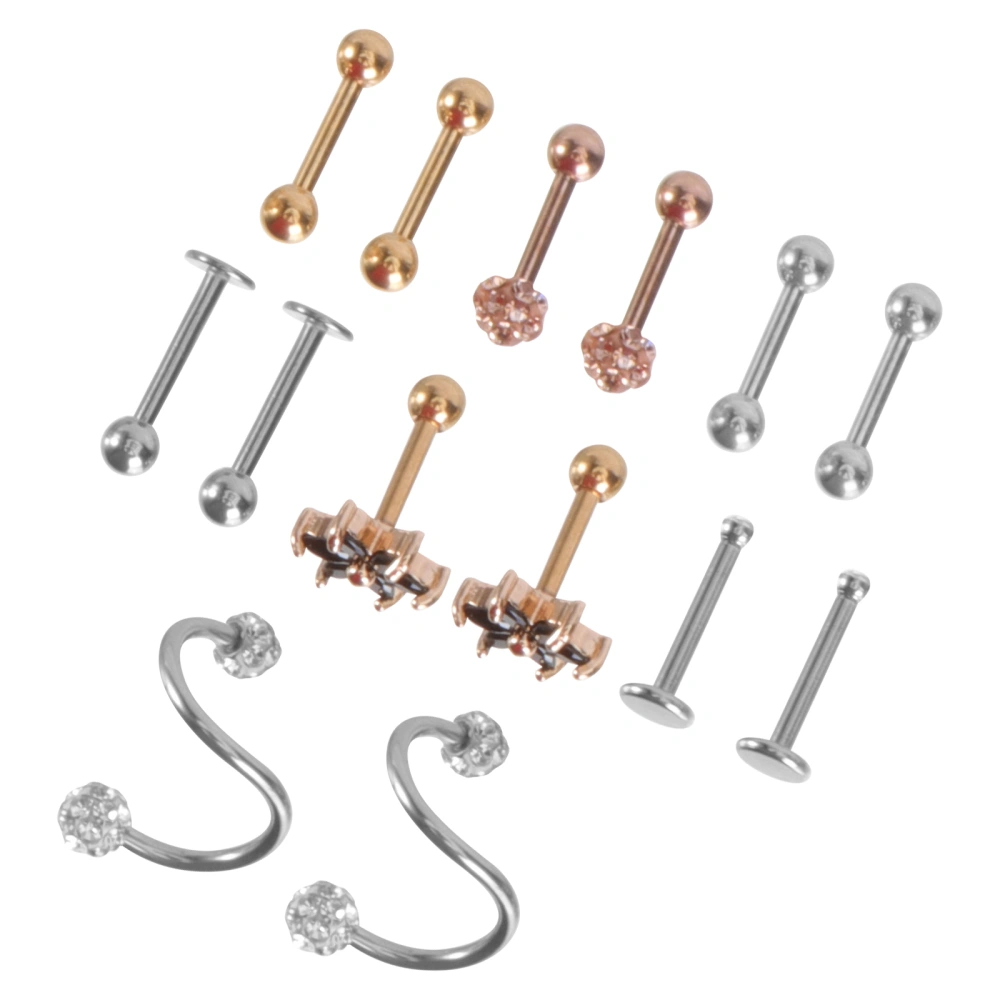 7 Pairs of Decorative Ear Stud Lip Stud Adornment Stainless Piercing Jewelry