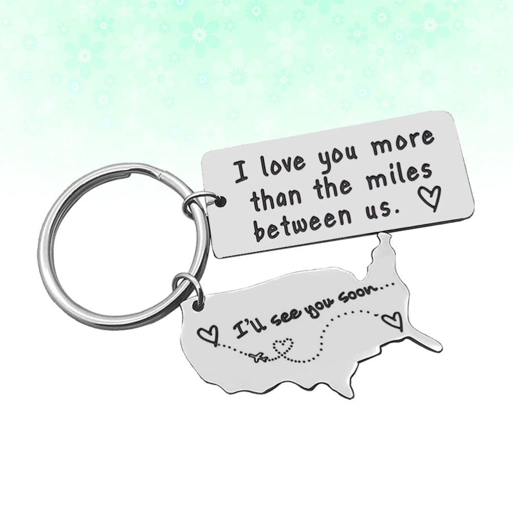 Silver Love Theme Gift Keychains Meaningful Key Holder Map Pendant Titanium Steel Key Rings Craft Ornaments 