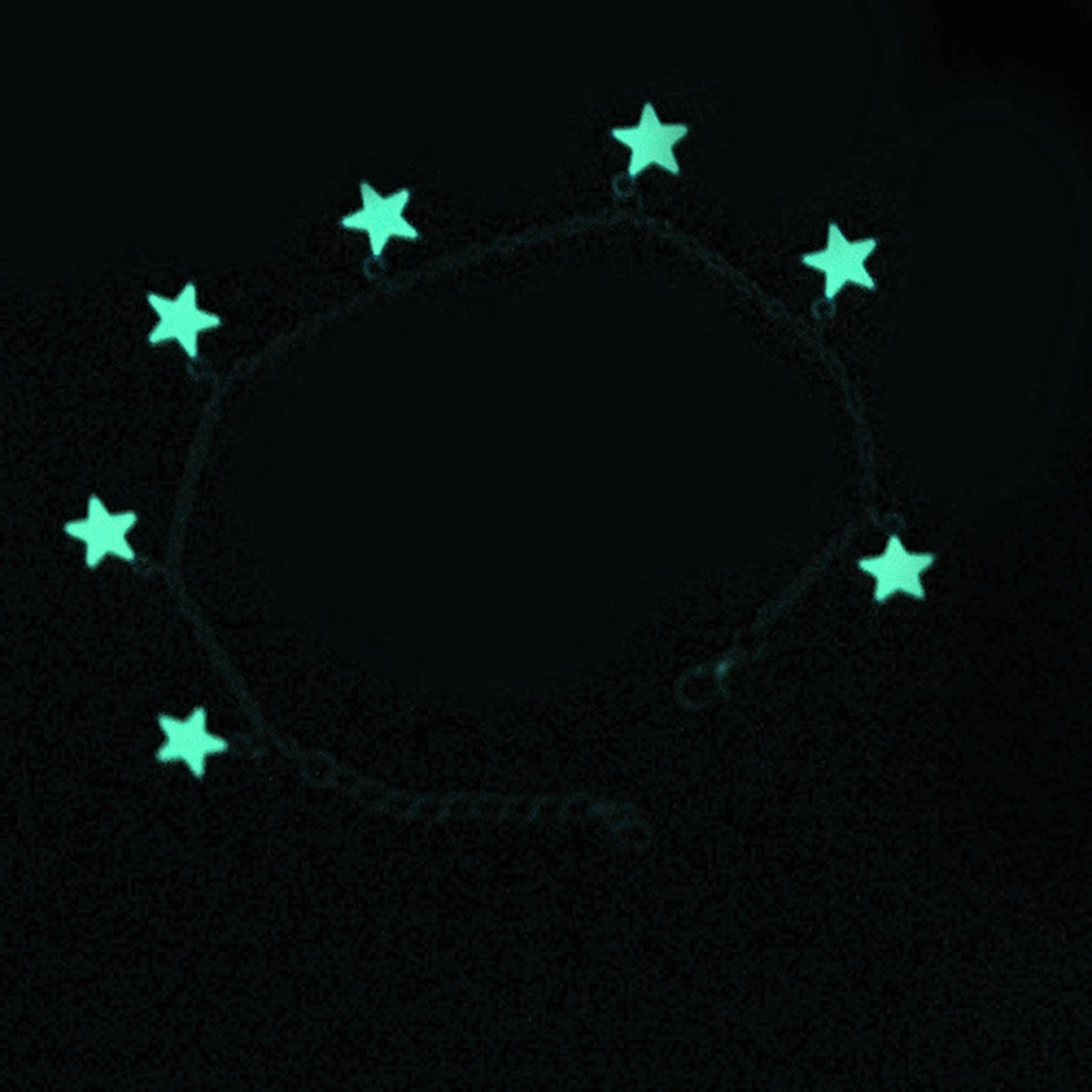 Women Girls Anklet European American Style Beach Green Night Light Pentagonal Star Tassel Ankle Chain Accessories
