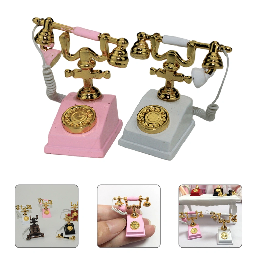 2Pcs Small Vintage Phone Metal Alloy Kids Miniature Toy Ornament Decorations