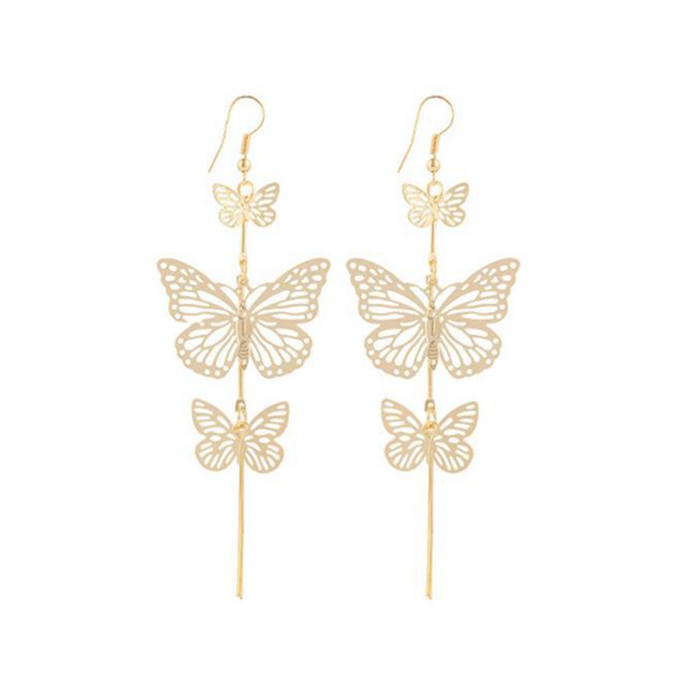 1Pair Women Stylish Elegant Decorative Long Pattern Dangle Big Bowknot Tassel Earrings (Gold)