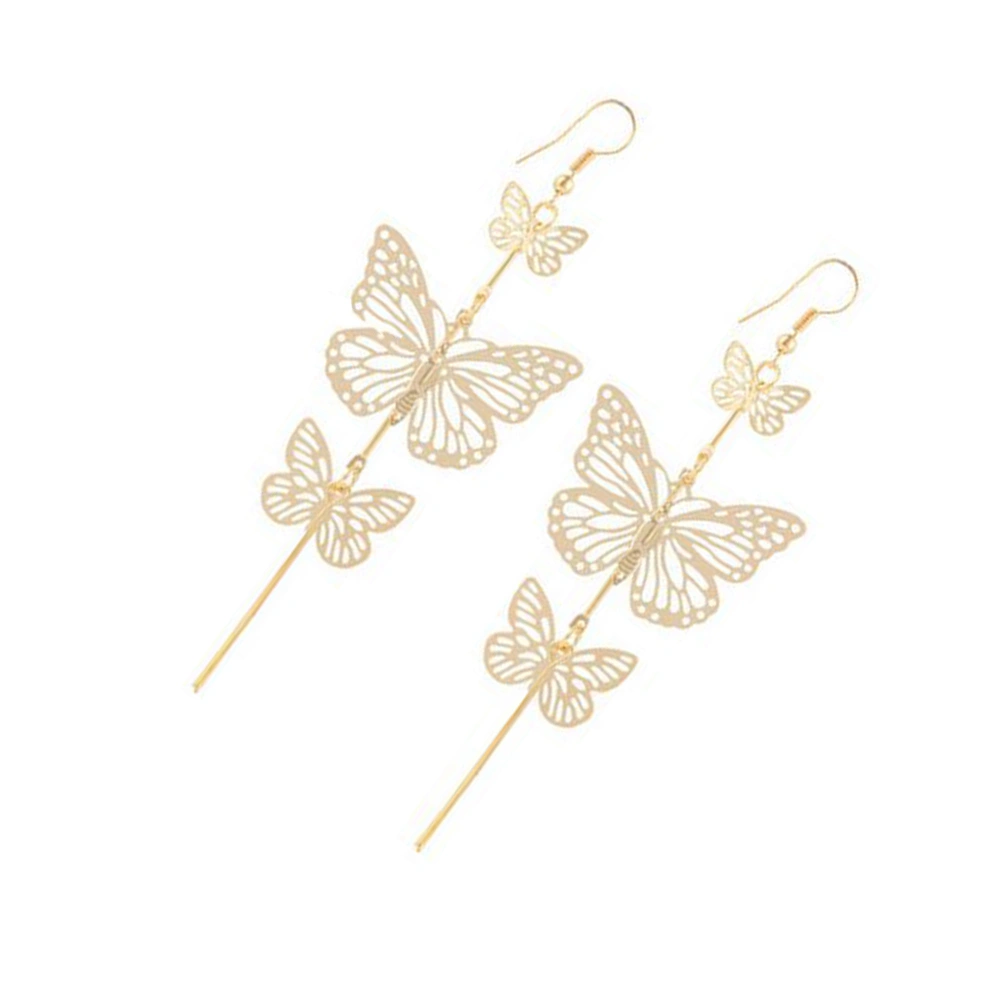 1Pair Women Stylish Elegant Decorative Long Pattern Dangle Big Bowknot Tassel Earrings (Gold)