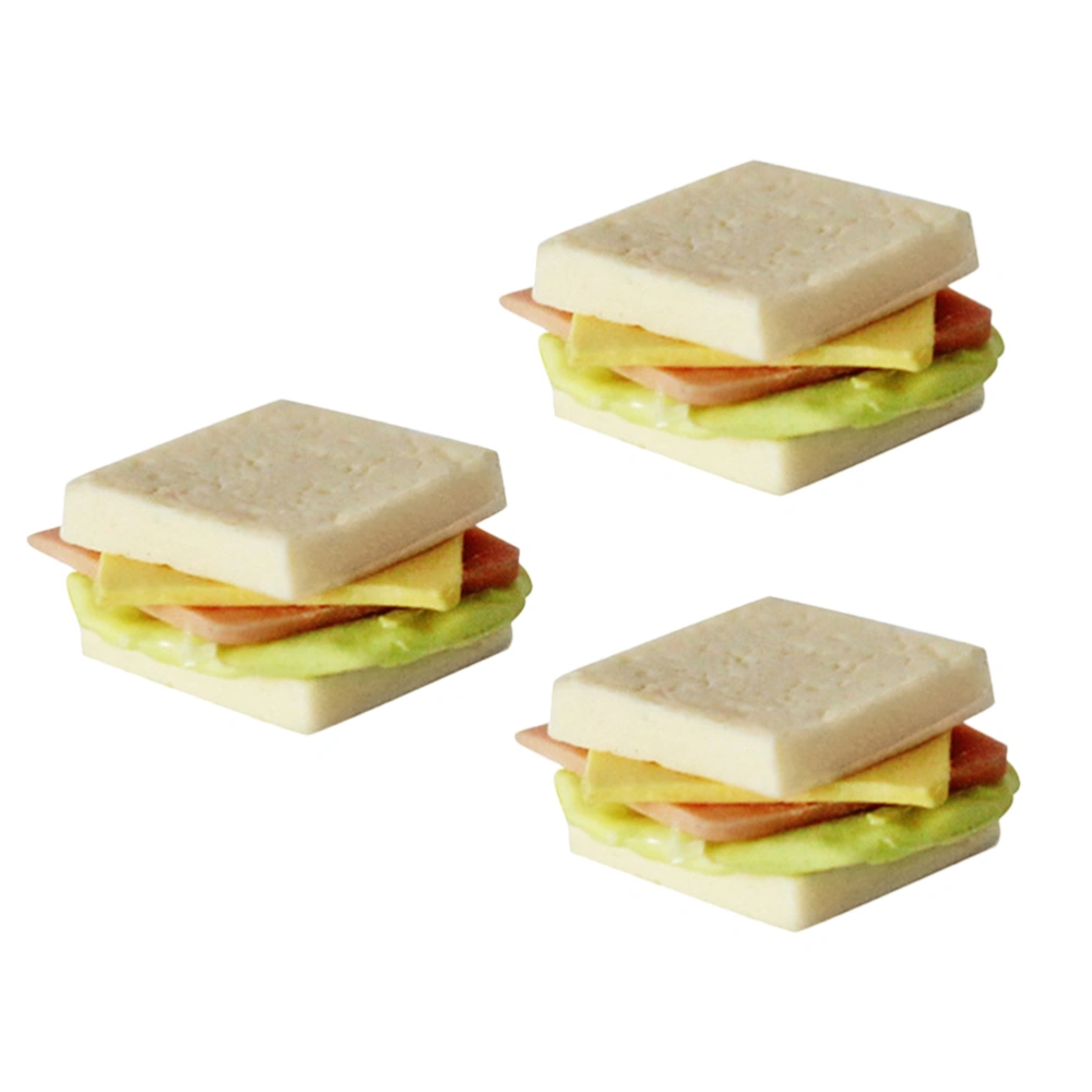 3 Pcs Miniature Sandwiches Doll House Sandwiches Ornaments Sandwiches Models