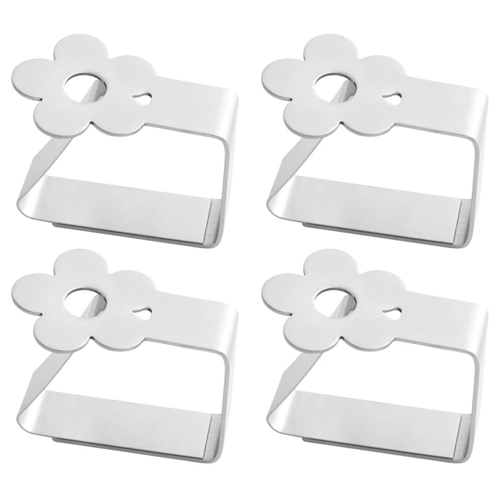 4pcs Stainless Steel Thicken Table Cloth Clip Kitchen Tablecloth Holder Clamp for Home (Flower Style Silver)