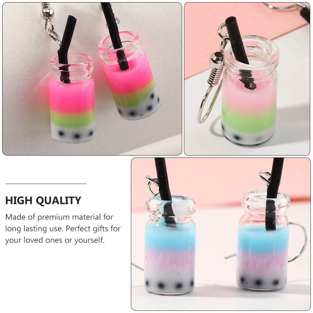 4Pairs Milk Tea Modeling Earrings Lovely Ear Accessories Creative Ear Jewelry