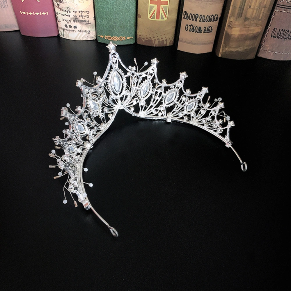 Woman Crown Shining Crystal Handwork Crown Alloy Wedding Decorative Crown for Bride (Silver)