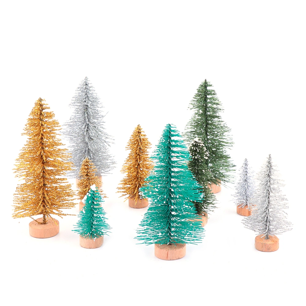 10Pcs Artificial Sisal Adornment Mini Bottle Brush Mini Trees with Wooden Base