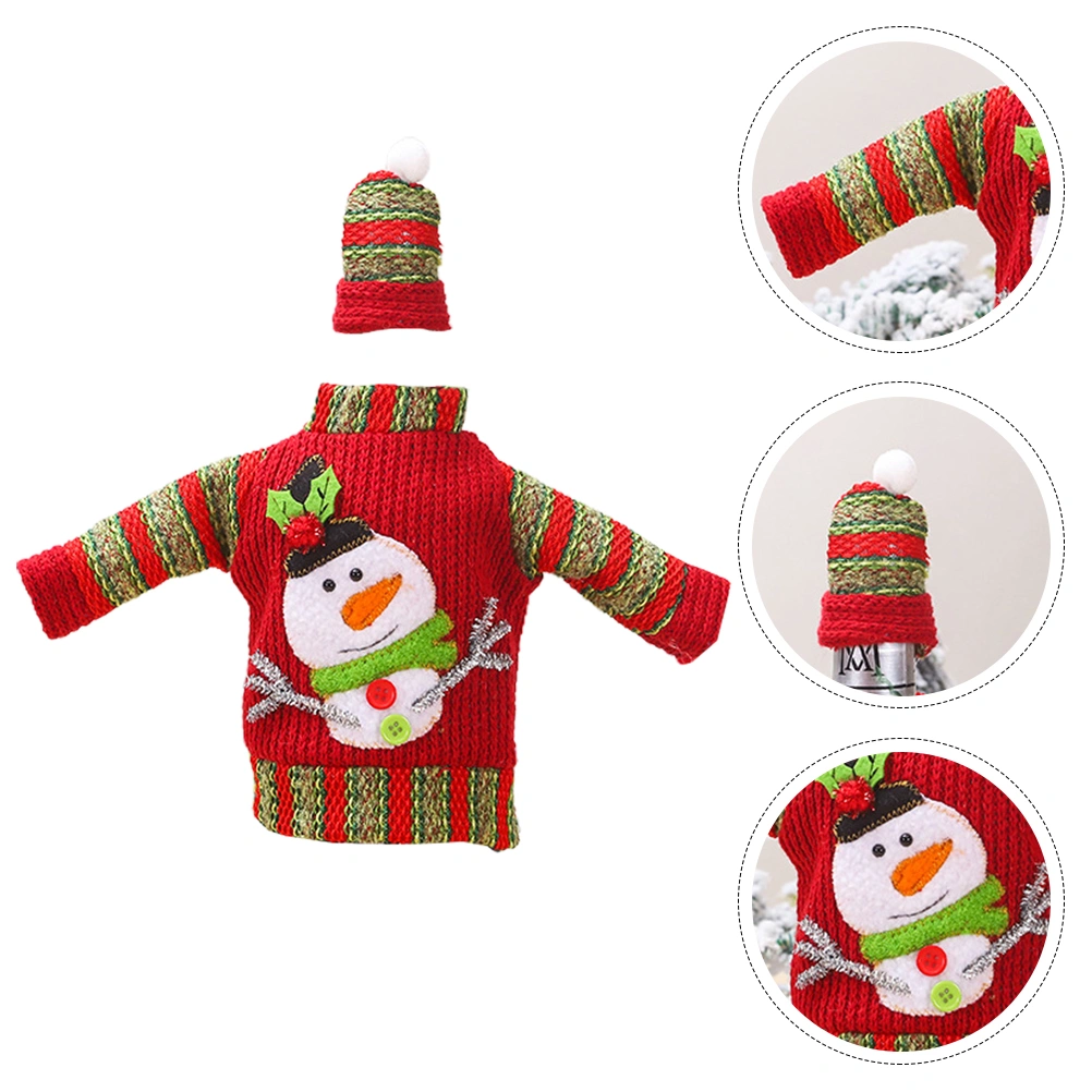 1 Set of Knitting Wool Christmas Wine Bottle Sweater Hat Cover Reusable Cover