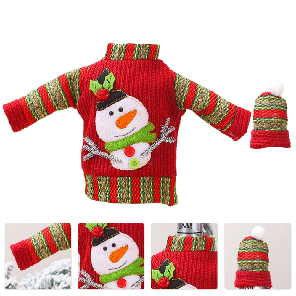 1 Set of Knitting Wool Christmas Wine Bottle Sweater Hat Cover Reusable Cover