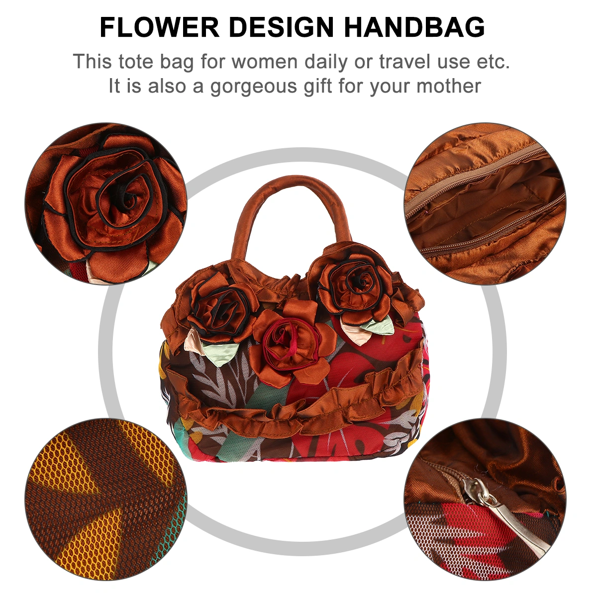 Flower Design Women Handbag Fashion Zipper Totes Bag Women Shopping Casual Bag