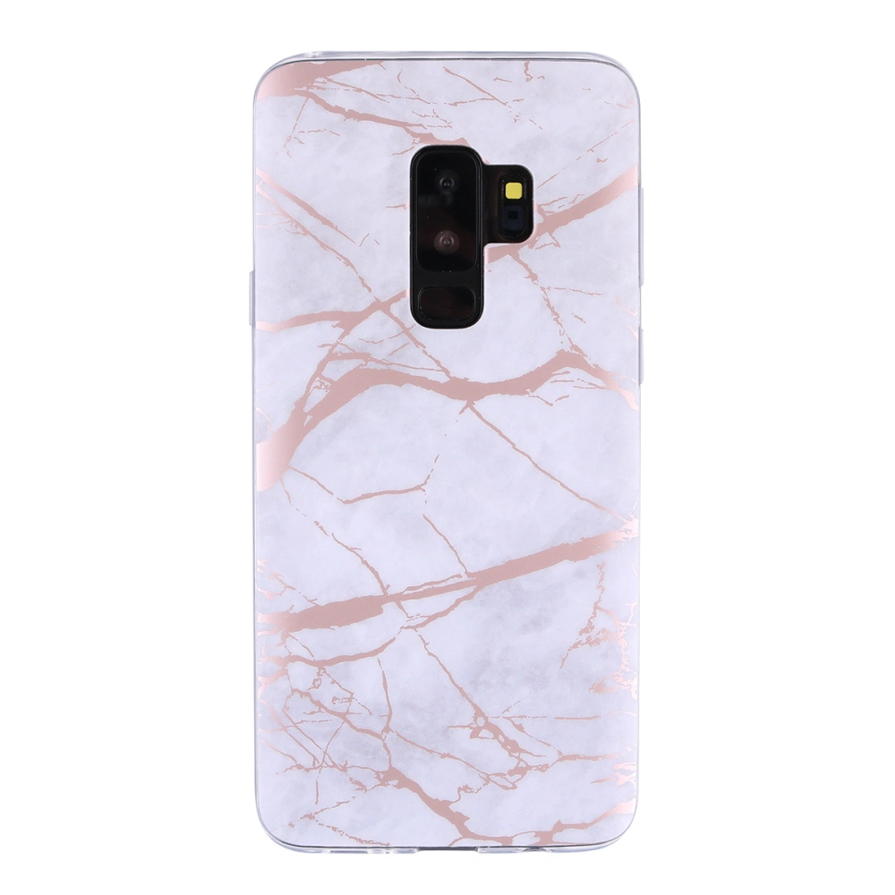 Marble Pattern Cover for S9+ Slim Fit Fashion Gilding Hard TPU Case with Raised Shockproof Anti-scratch Case (White)